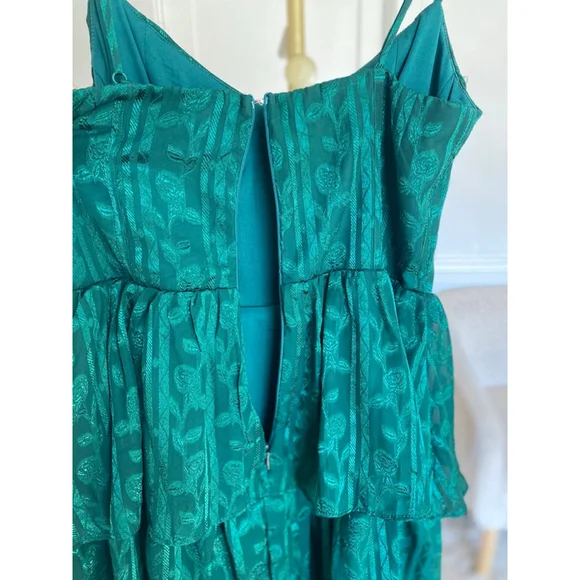 Lulus Emerald Green Maxi Dress Tiered Ruffle Romantic Wedding Guest Cottagecore - Picture 7 of 12